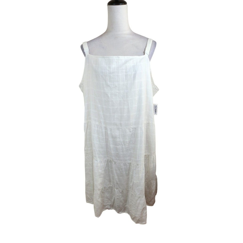 Old Navy Women 4X White Sleeveless Tiered‎ Swing Callally Cotton Rayon Dress NWT